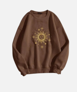 Abstract Sun And Moon Print Oversized Thermal Sweatshirt