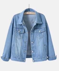 Cotton Denim Button Up Jacket Clear Blue