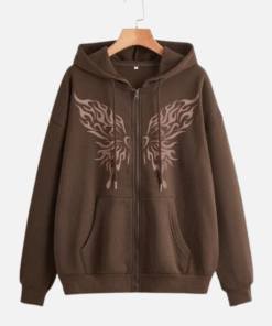 Butterfly Print Zipper Thermal Hoodie