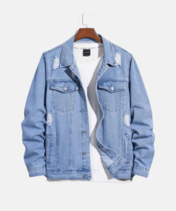 Men Ripped Dual Pocket Denim Jacket Without Tee