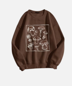 Round Neck Mushroom Print Thermal Pullover