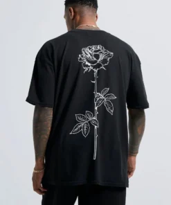 LINE DRAWN ROSE STEM PRINT T-SHIRT